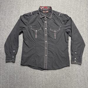 House of Lords Button Down Shirt Mens XL Black Embroidered Pockets Western